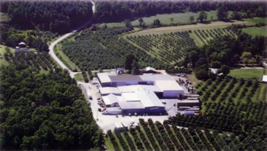Aerial view of the C. L. Henderson Produce farm and packing house on Howard Gap Road