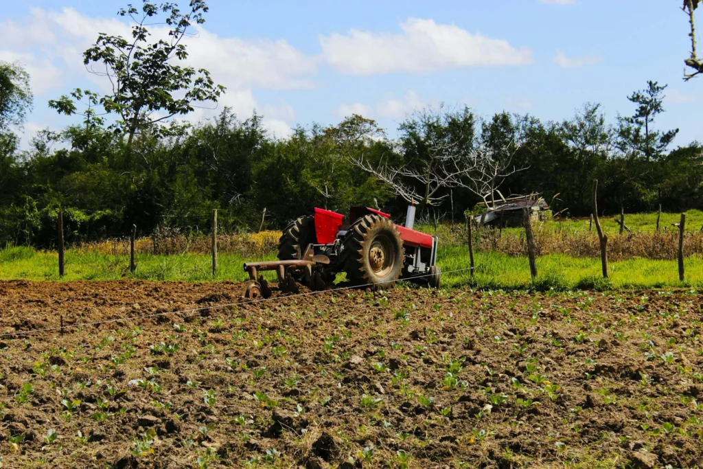 Tractor working a farm field